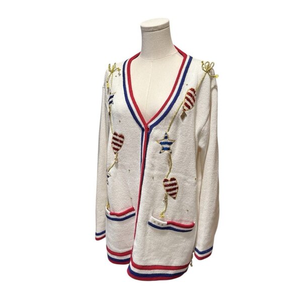 Storybook Knits American Flag July 4th Novelty Cardigan Sweater Womens Large - Picture 3 of 12